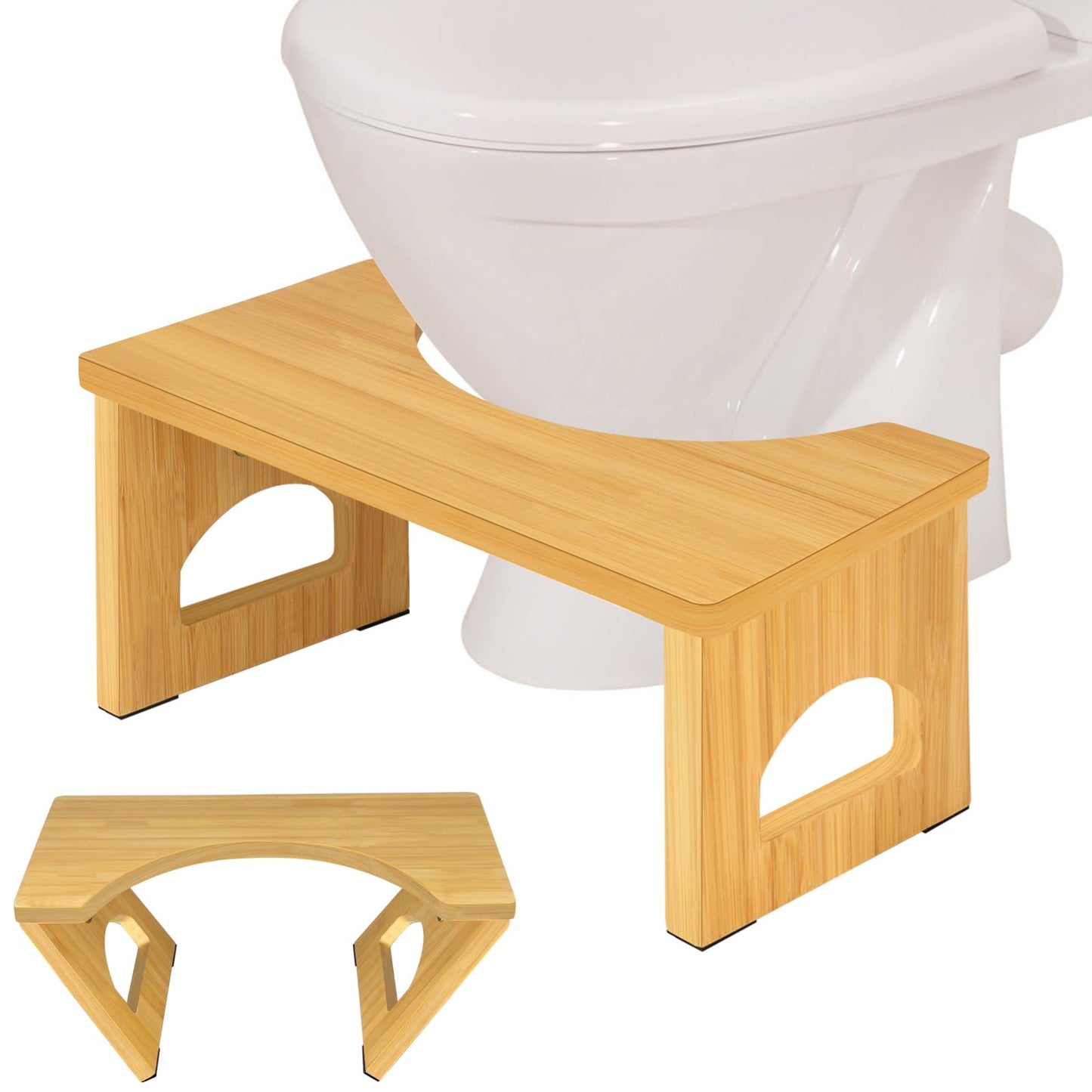 Foldable Toilet Stool 7.5 Inches Poop Stool for Bathroom Bamboo Toilet Stool Squat Adult Collapsible Squatting Bathroom Potty Stool with Non-Slip Strip Improve Bathroom Posture and Comfort Wood