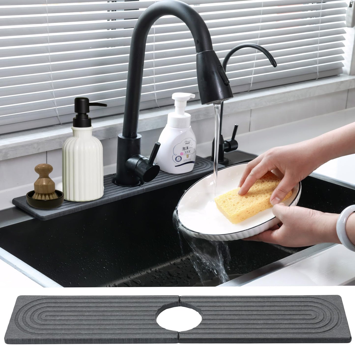 Zebediah Kitchen Sink Splash Guard – Dries Instantly and Prevents Moisture Buildup Diatomaceous Earth Faucet Handle Drip Catcher Tray Mat Faucet Splash Guard for Kitchen Sink Faucet Absorbent Mat