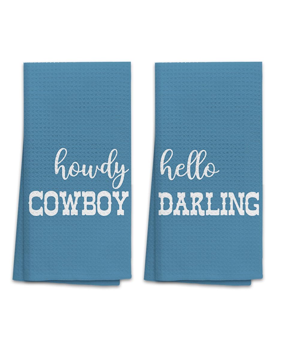 OHSUL Western Bathroom Decor Western Kitchen Hand Towels Western Bathroom Accessories Western Towels for Bathroom Western Kitchen Decor Kitchen Towels Set of 2(Blue)