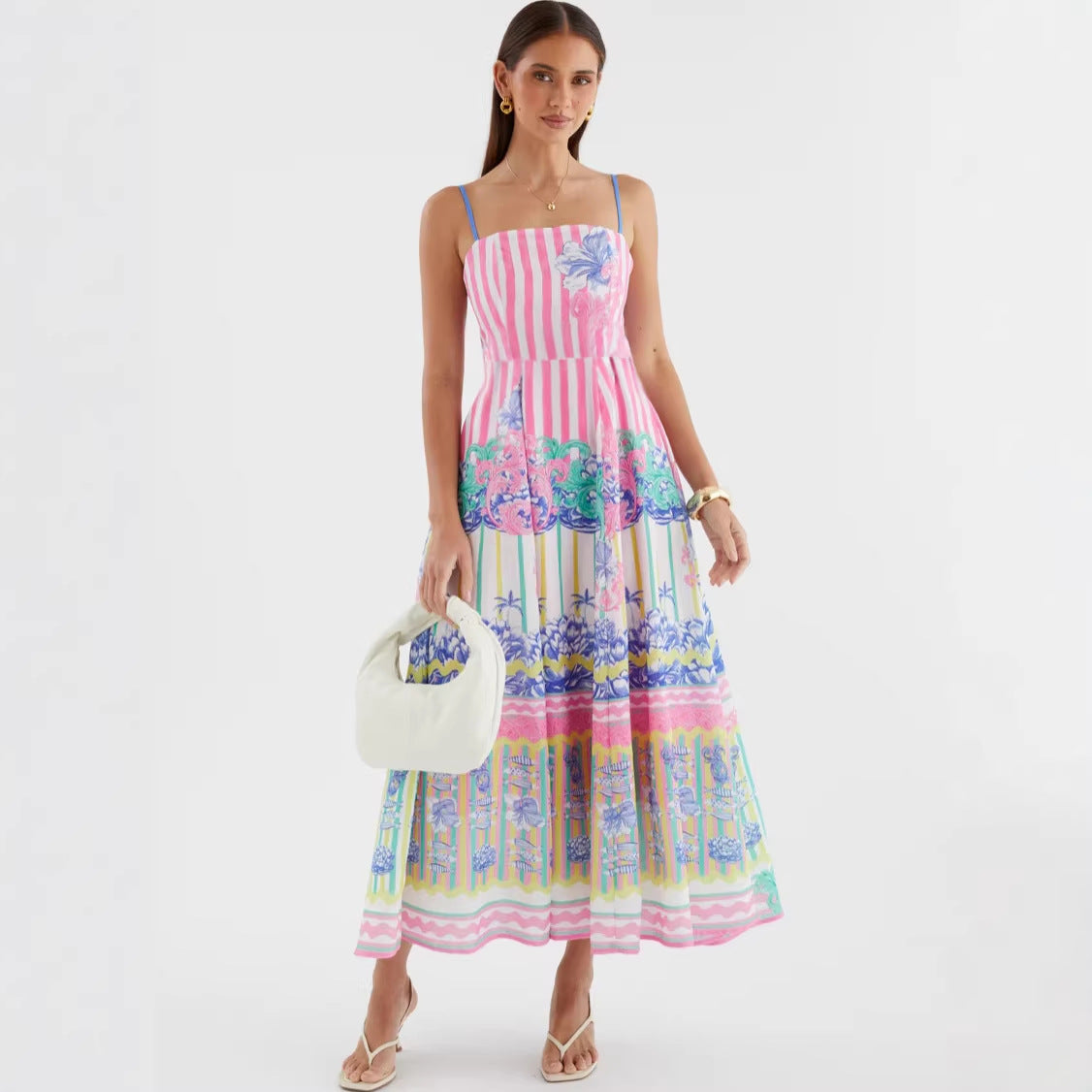 Women Arrival Dress Positioning Printing Elegant Holiday Swing Strap
