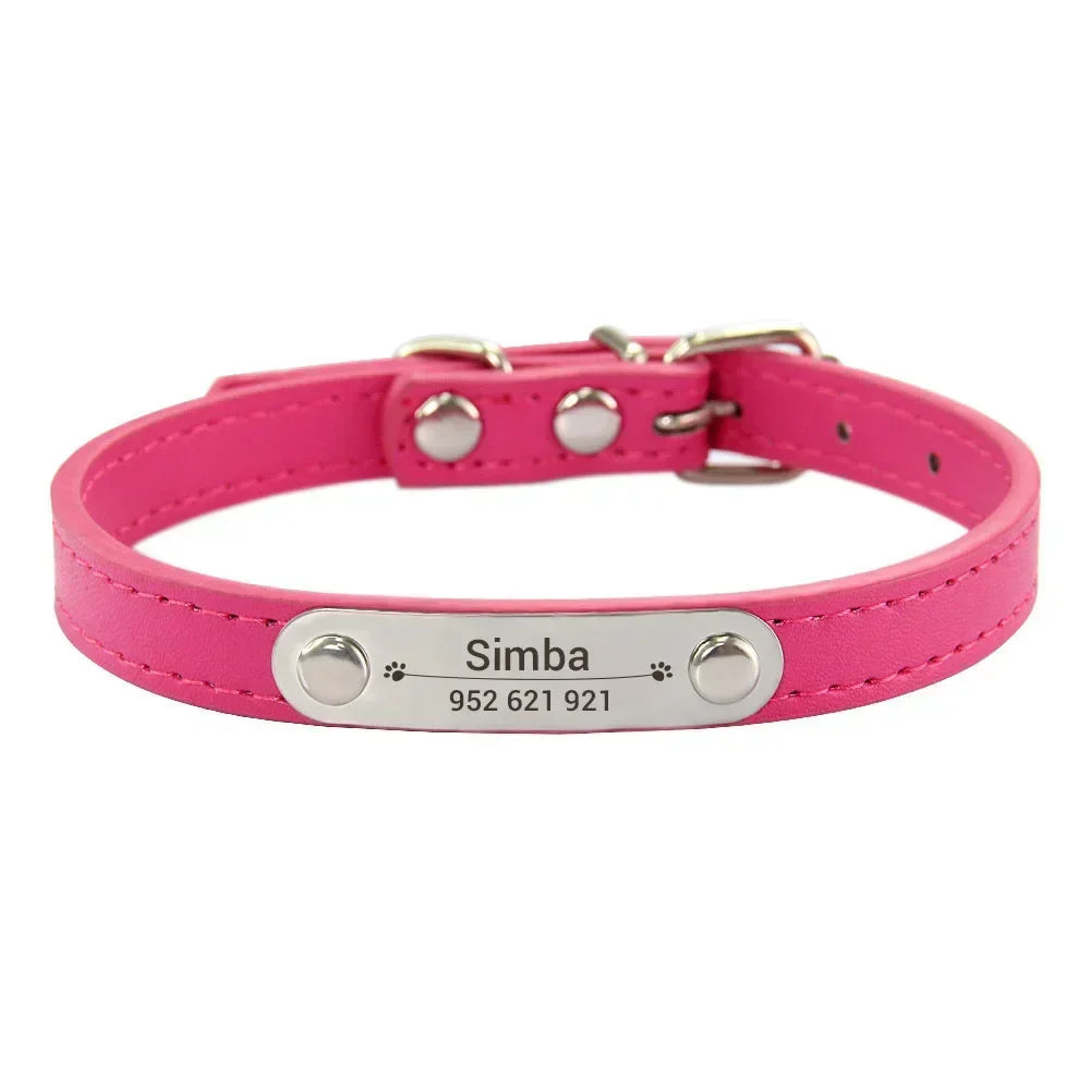 Personalized Dog Collar with Name Engraving – Anti-Lost PU Leather Collar for Dogs and Cats