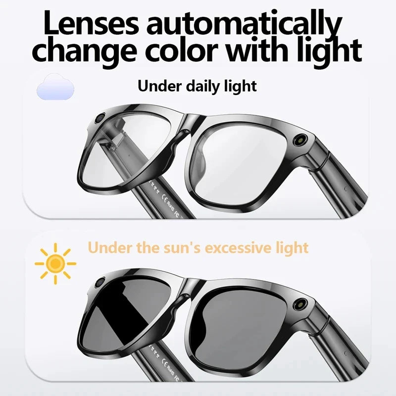 AI Smart Glasses Photochromic Camera Bluetooth Call Music Voice Assistant