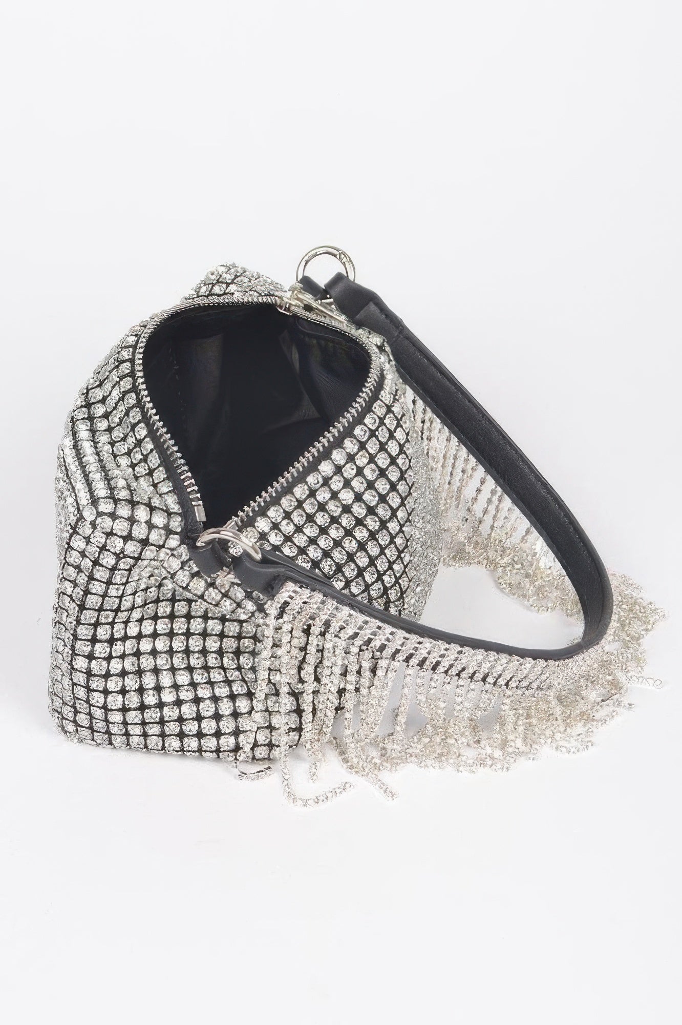Oversized Rhinestone Fringe Strap Clutch