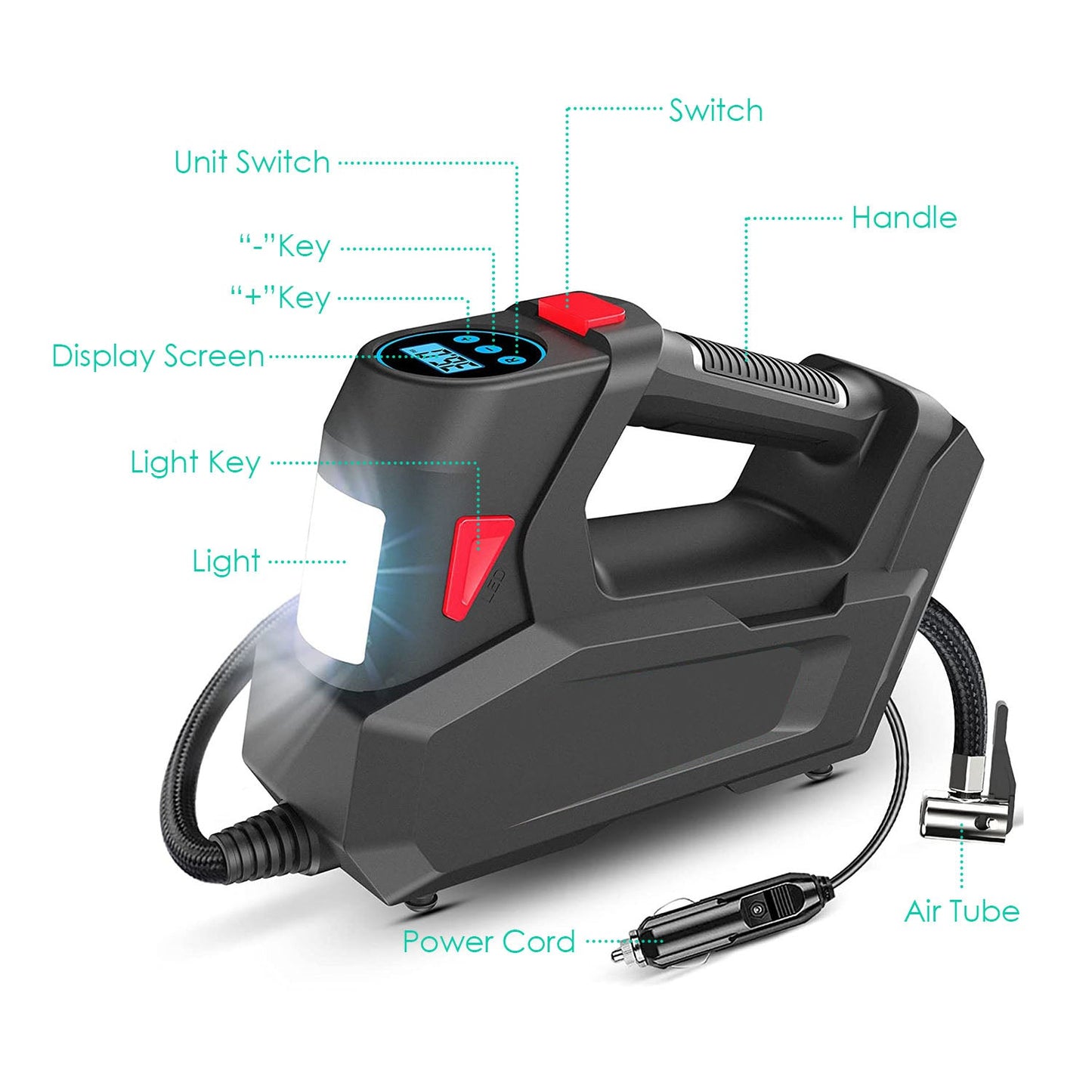 1Pc Portable Tire Inflator 120 PSI Maximum 90W Powered Tire Inflator