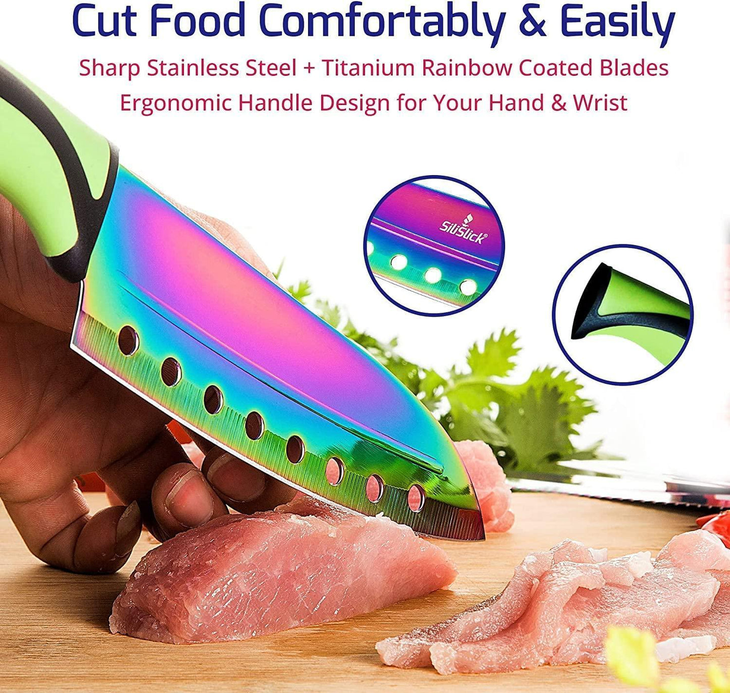Kitchen Knife Set Kit 5 Dishwasher Safe Colorful Knives with Sharpener Blue
