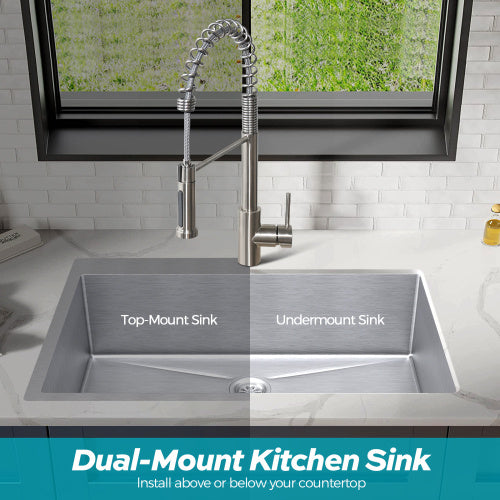 33 Inches  Kitchen Sink - Dual Mounted Undercounter Or Recessed Sink