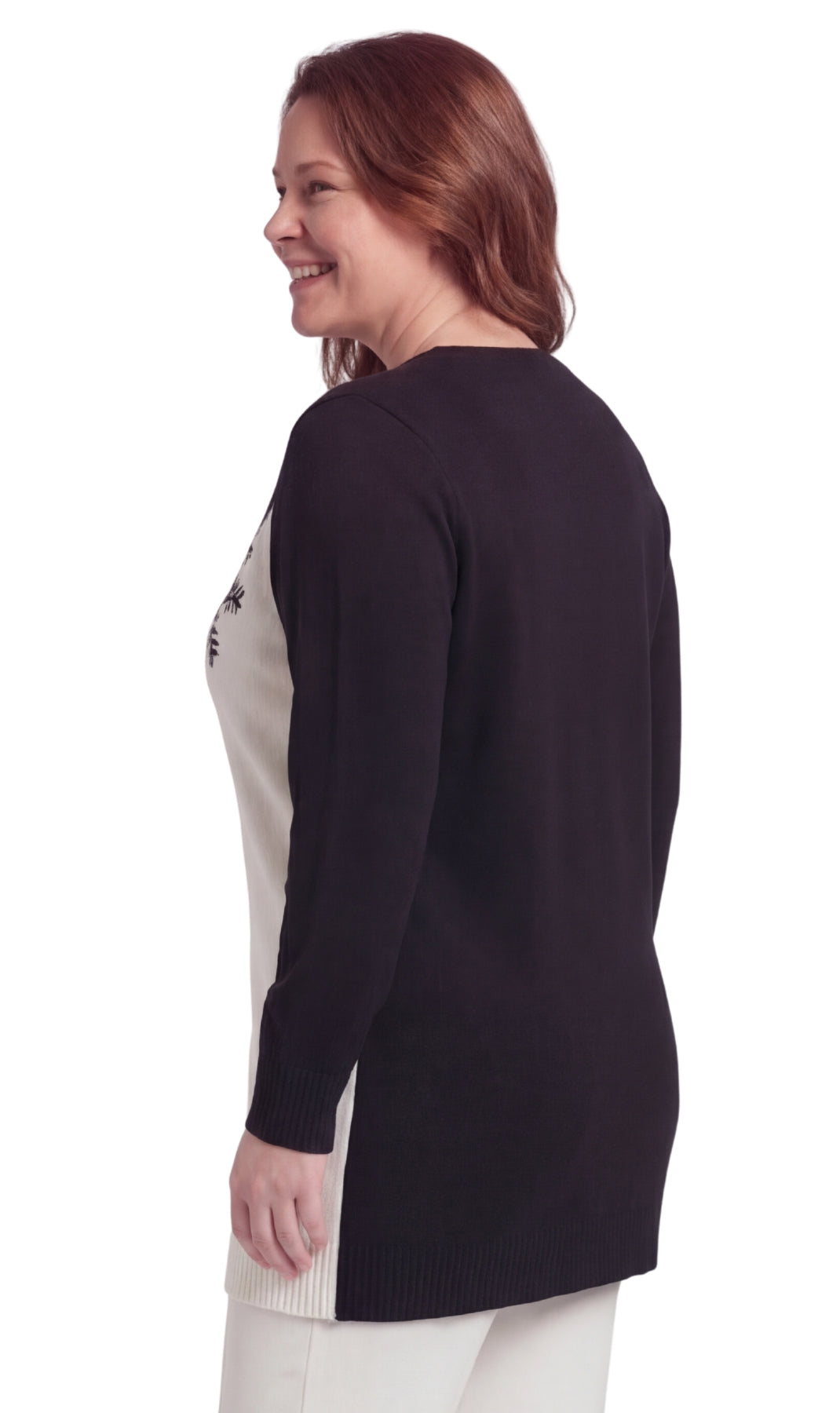 Women's Cozy Long Sleeves Snowflake-Decorated Color Block Holiday Crewneck Sweater - Classy Christmas Pullover in 100% Soft Durable Acrylic