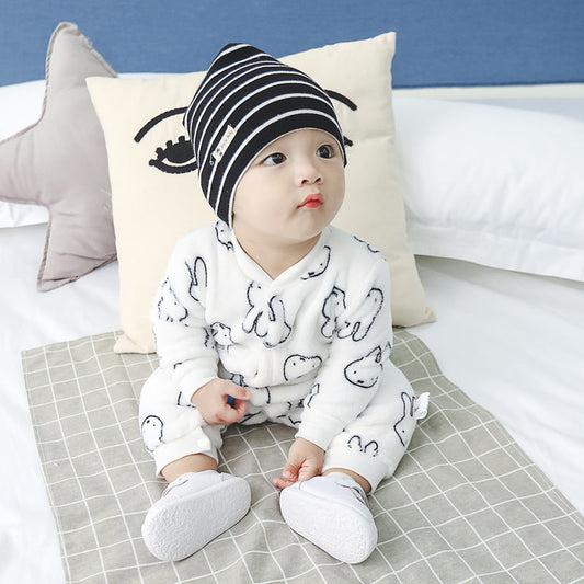 Autumn and winter flannel fleece warmth one-piece romper