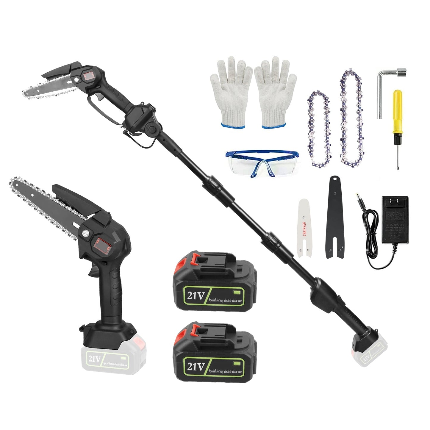1Set 2-in-1 Cordless Pole Saw & Mini Chainsaw With 2Pcs 3000mAh