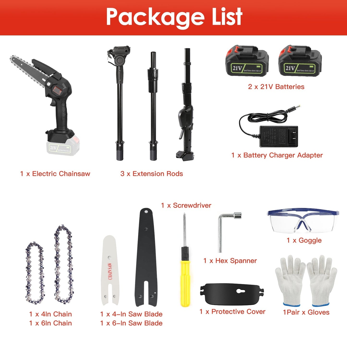 1Set 2-in-1 Cordless Pole Saw & Mini Chainsaw With 2Pcs 3000mAh