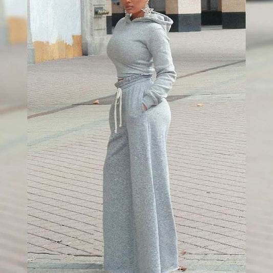 2-Piece: Drawstring Open Back Loose Trouser Legs Suit