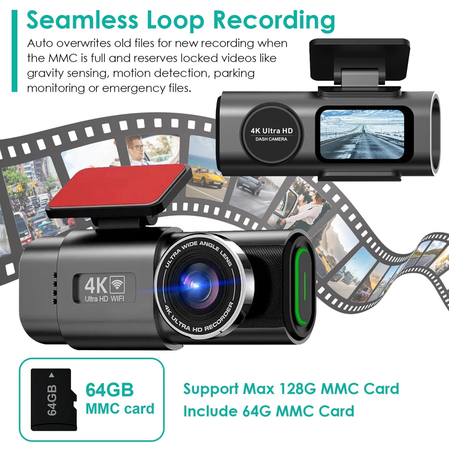 1Pc 4K 1080P Car Dash Cam 2.4GHz WiFi Car Camera Mini Driving Recorder