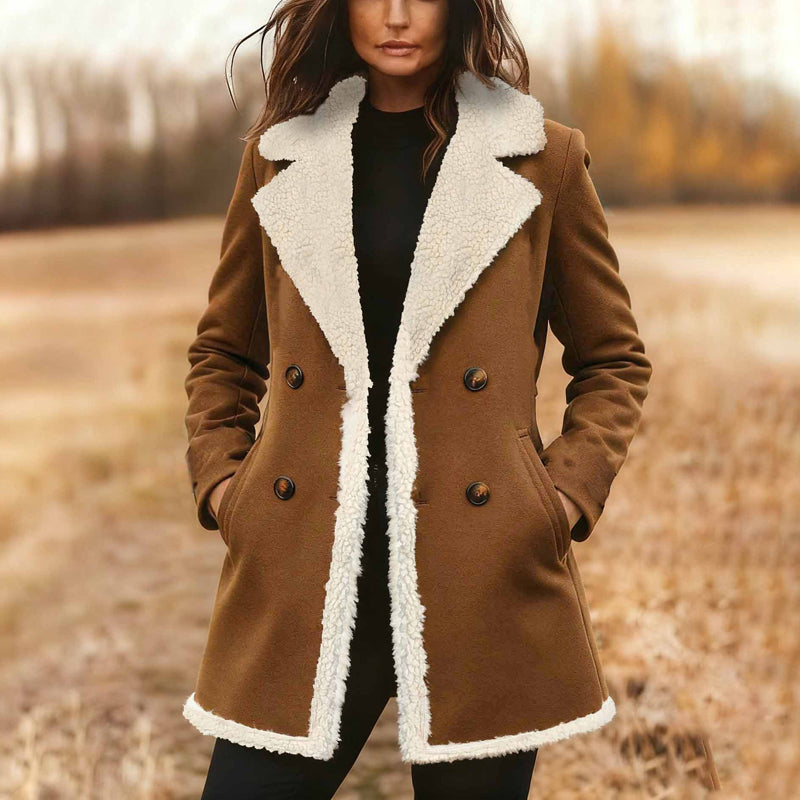 Women's Suede-Look Trench Coat, Classic Notch Lapel Double-Breasted