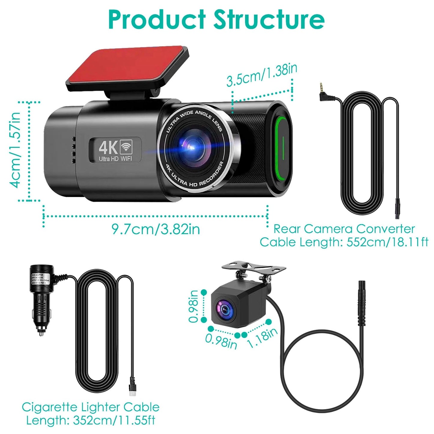 1Pc 4K 1080P Car Dash Cam 2.4GHz WiFi Car Camera Mini Driving Recorder