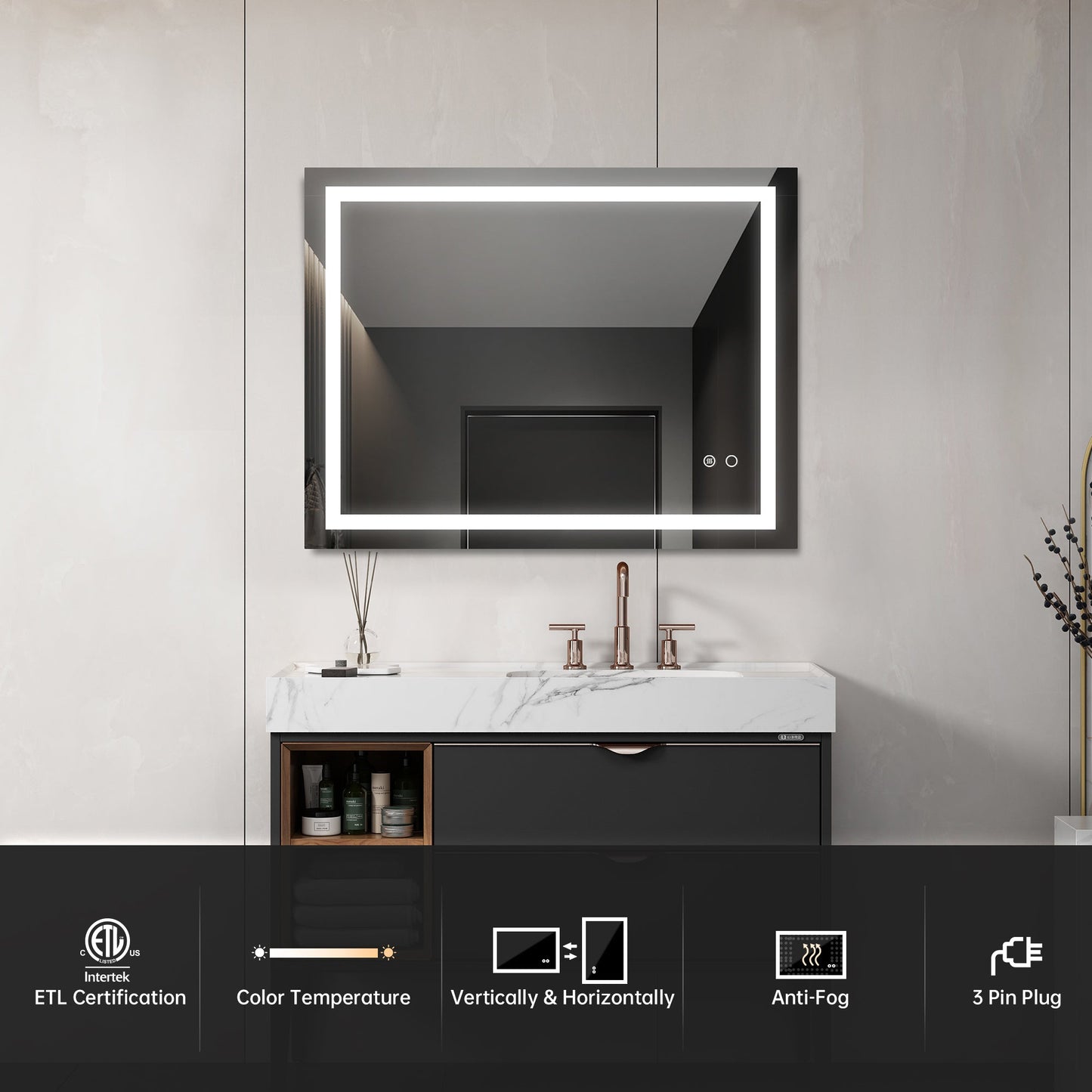 LED Bathroom Mirror With Touch Button Control