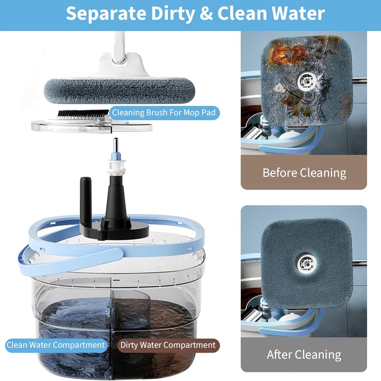 Spin Mop And Bucket With Wringer Set Flat Floor Mop With Clean And