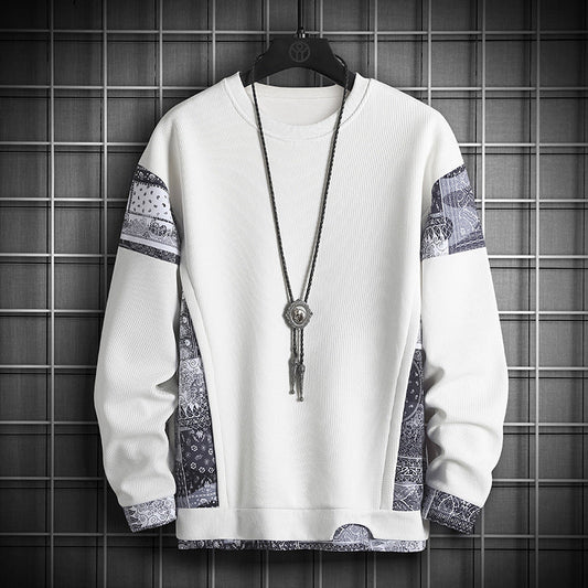 Men's Plus Size Waffle Contrast Color Stitching Sweatshirt