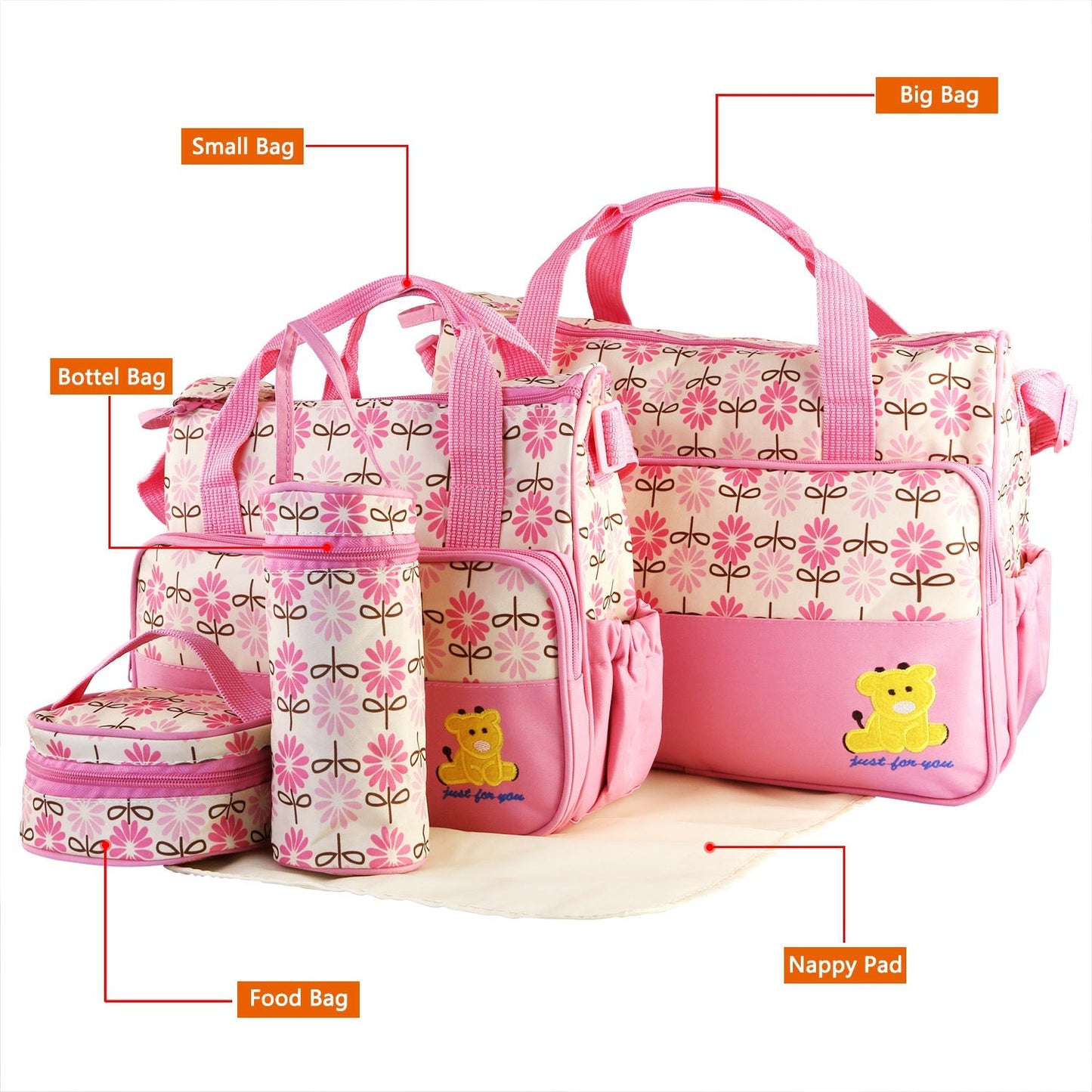 5PCS Per Set Baby Nappy Diaper Bags Set Mummy Diaper Shoulder Bags