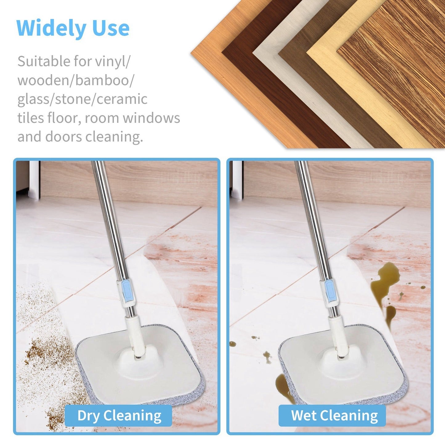 Spin Mop And Bucket With Wringer Set Flat Floor Mop With Clean And