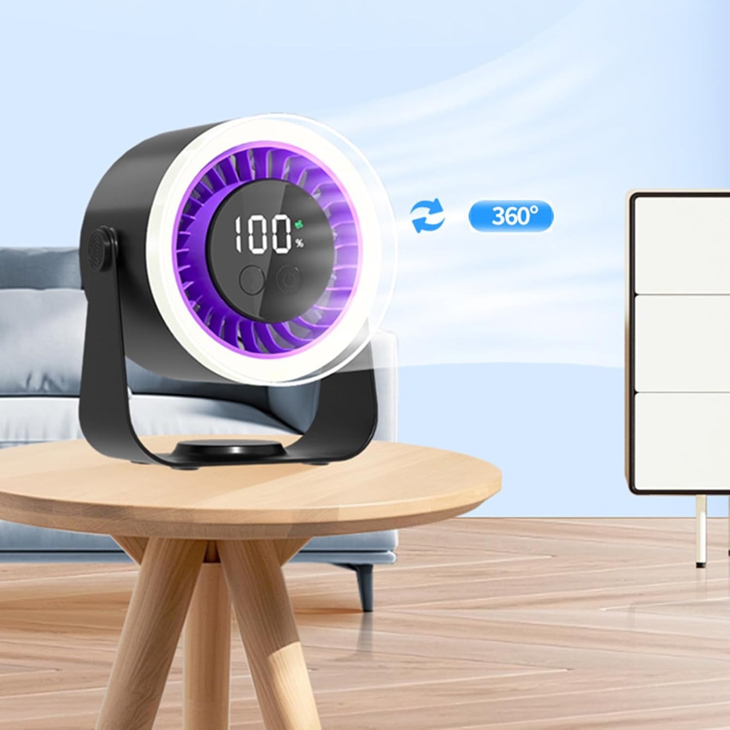 Quiet Desk Fan 10-Speed USB Rechargeable 3600mAh Portable