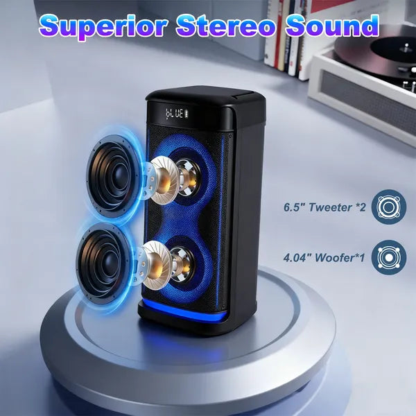 Portable Wireless Party Speaker With LED Light Wireless Mic Remote