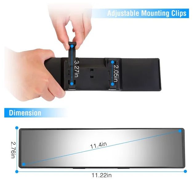 Car Rearview Mirror 11.4in Interior Clip-on Curve Convex Panoramic