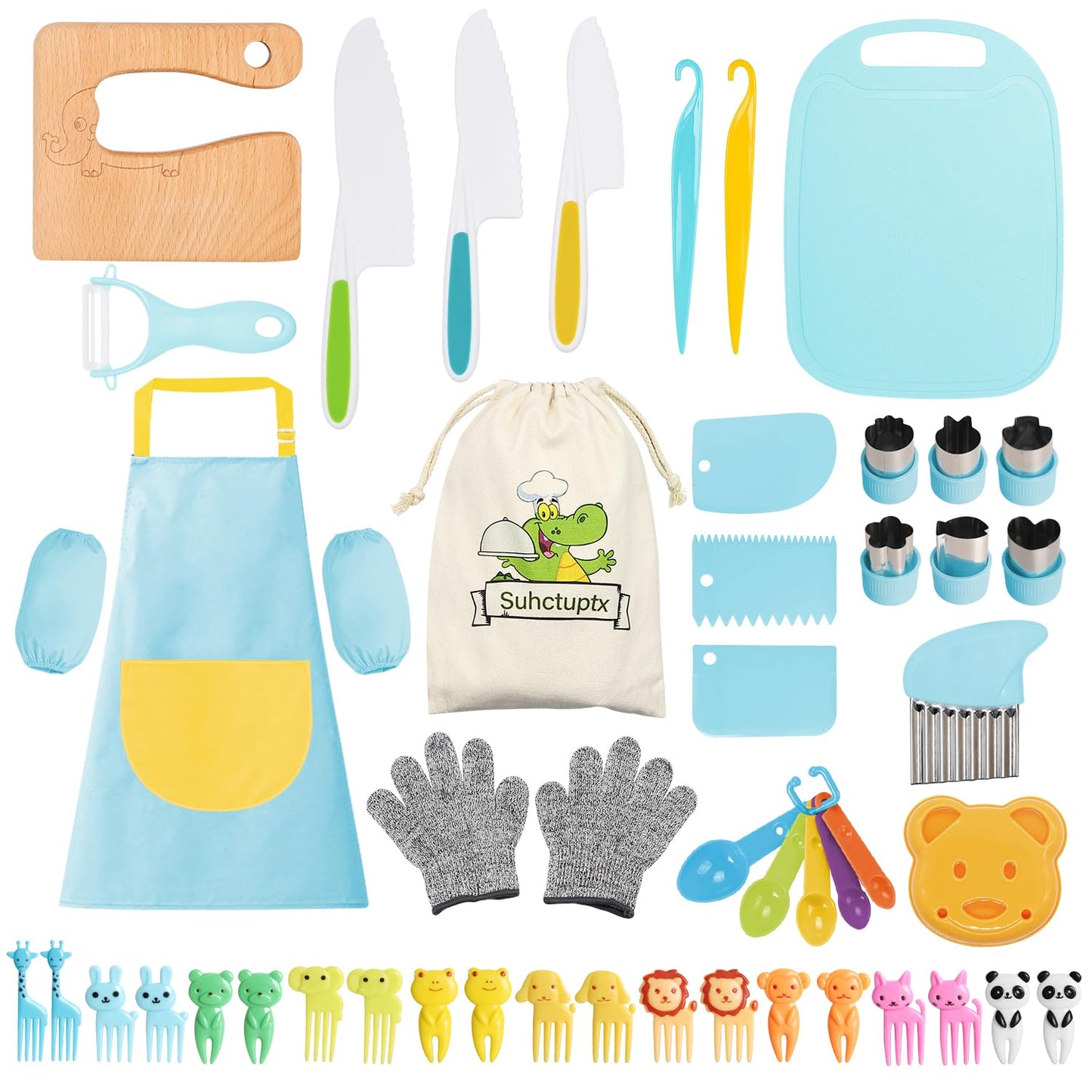 50PCS Toddler Knife Set - Kids Knifes for Real Cooking Wooden Kids Kitchen Knife Set with Gloves Cutting Board Crinkle Cutters Kid Safe Knives Toddlers Kitchen Tools