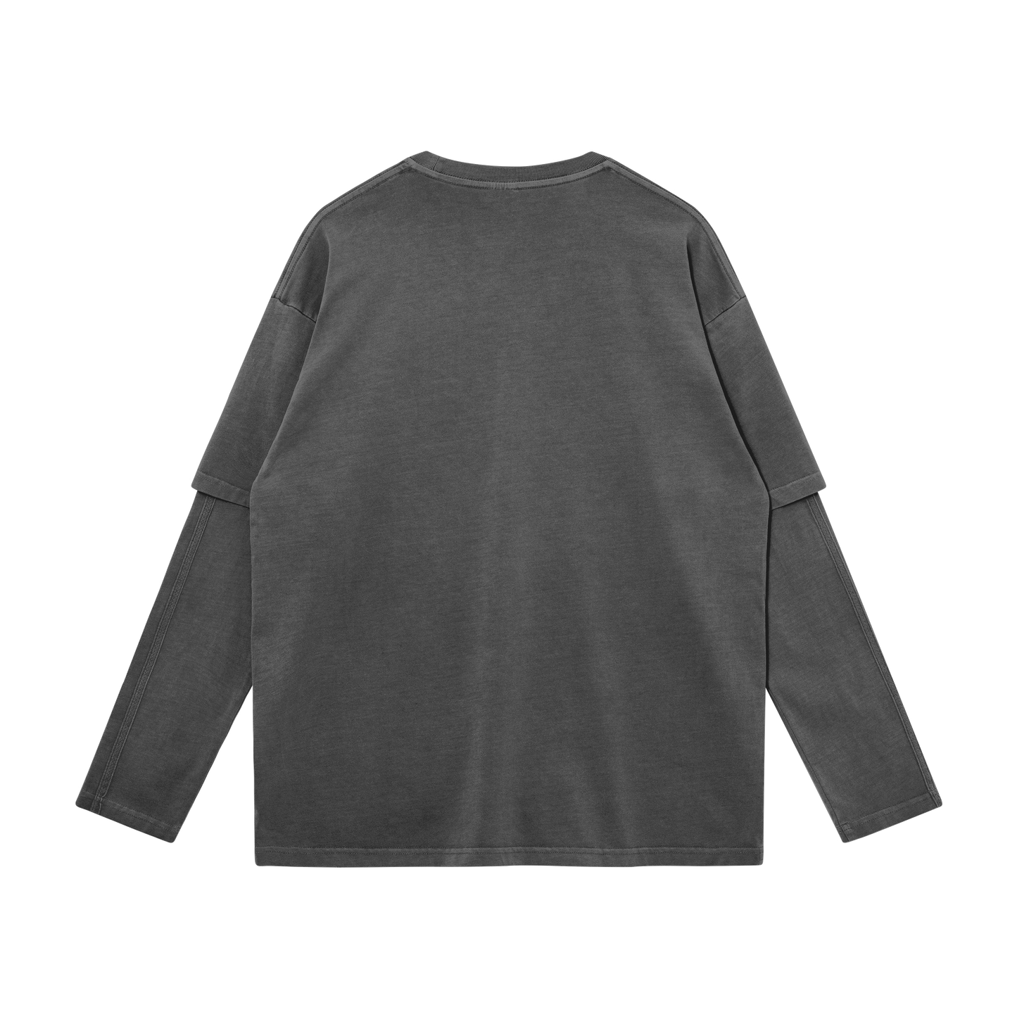 Dog Bite Streetwear Faux Layered Long Sleeve Tee In Faded Dark Grey 230 GSM Durable True To Size