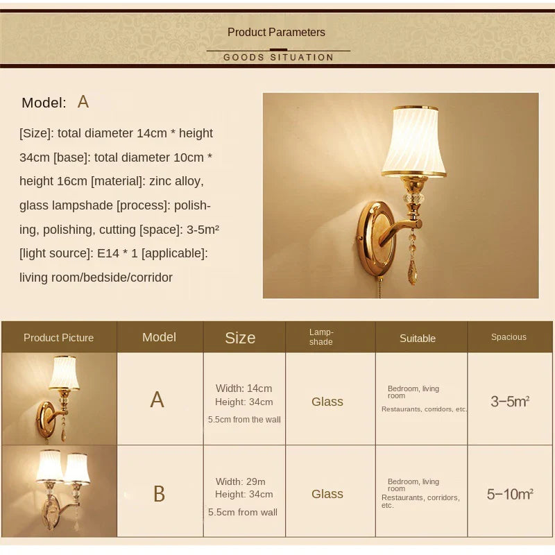 Nordic LED Wall Sconce with Switch Glass Shade Bedroom Bedside Living Room