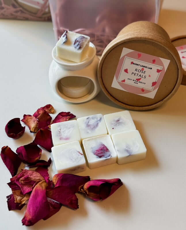 Rose Petal Wax Melter Gift Set | Ceramic Melter + 4oz Soy Wax Melts +