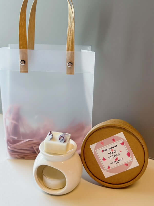 Rose Petal Wax Melter Gift Set | Ceramic Melter + 4oz Soy Wax Melts +