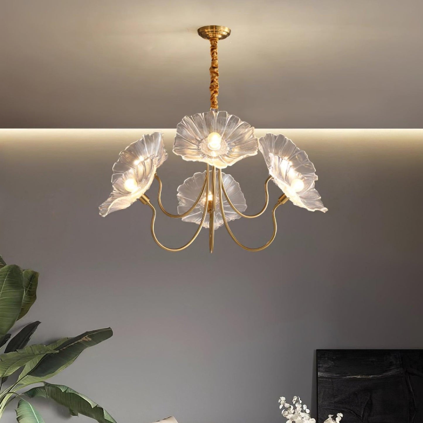 Murano Glass Flowers Chandelier Frosted Leaf Ceiling Light