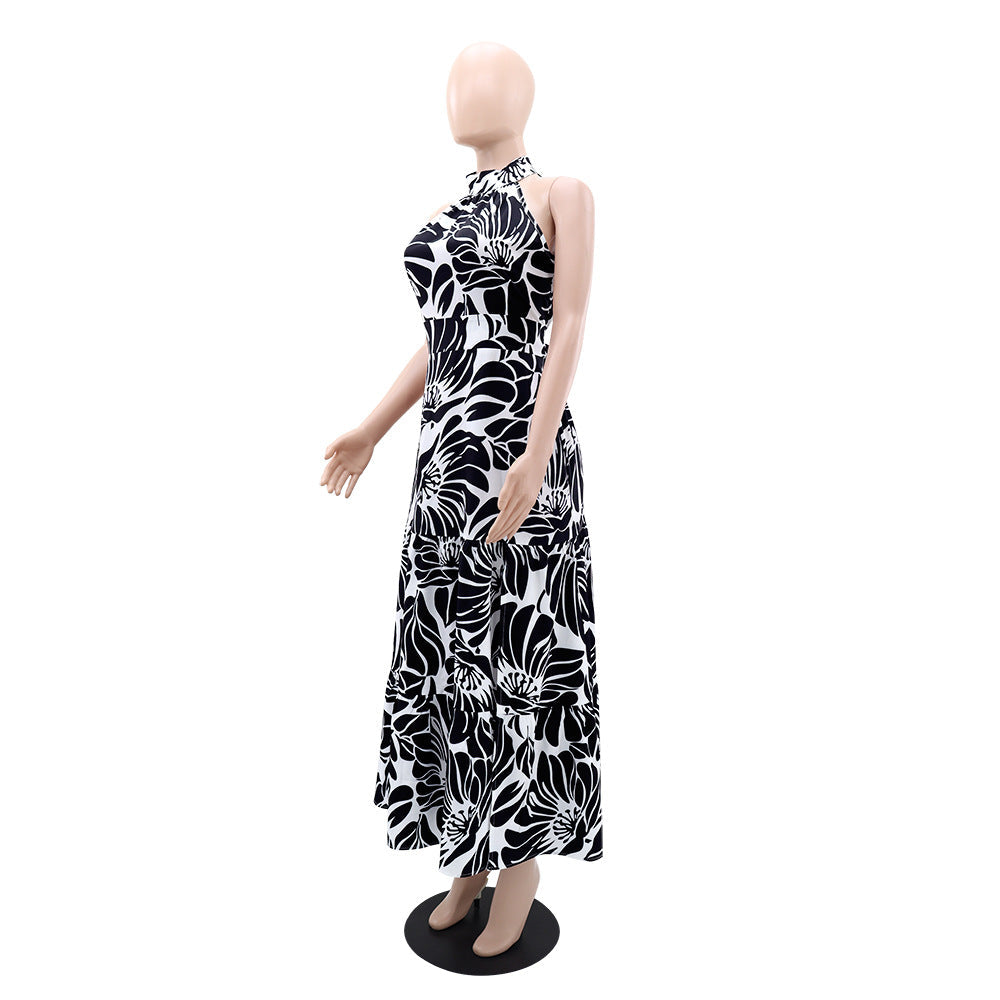 Sleeveless Elegant Maxi Dress Printed High Slit