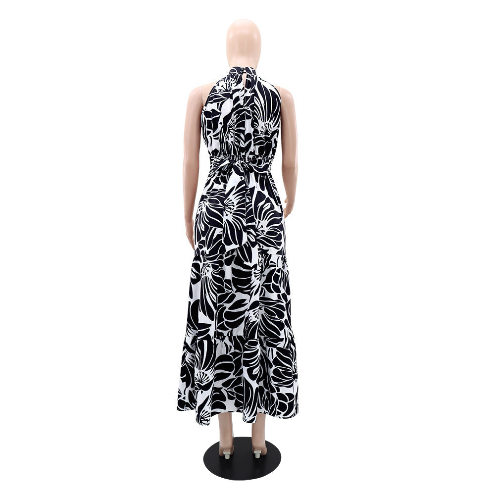 Sleeveless Elegant Maxi Dress Printed High Slit