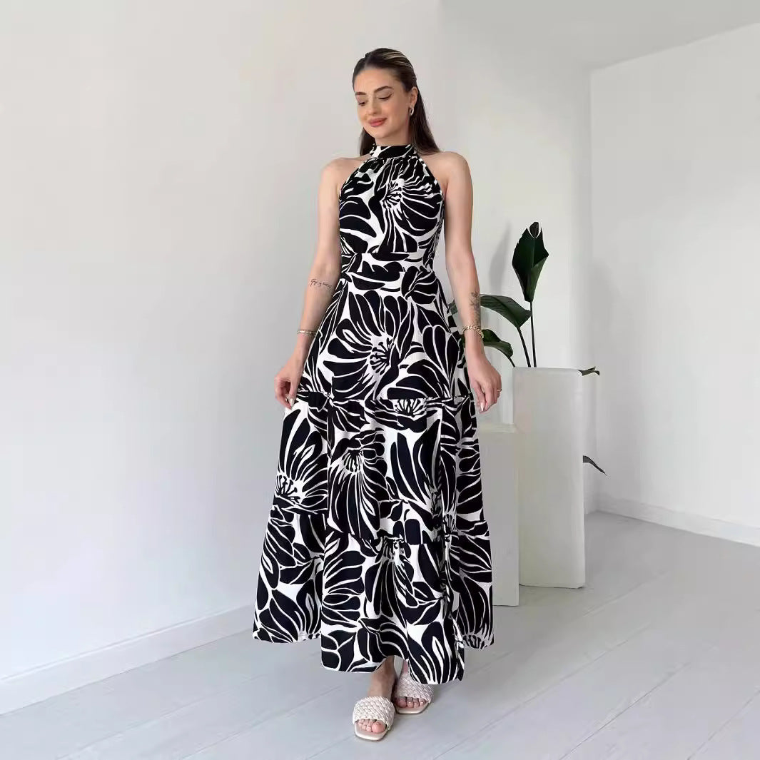Sleeveless Elegant Maxi Dress Printed High Slit