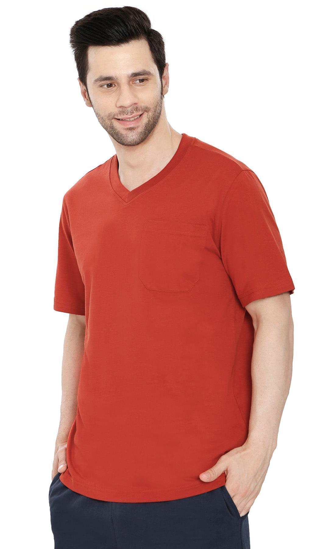 Men's Heavyweight Short Sleeve V-Neck T-Shirt – Relaxed Fit Cotton Blend with Pocket