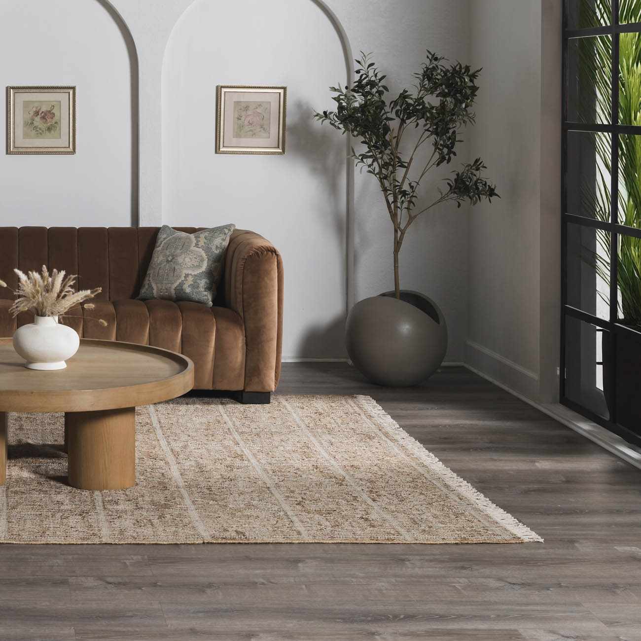 Rice Handcrafted Fringed Jute Carpet