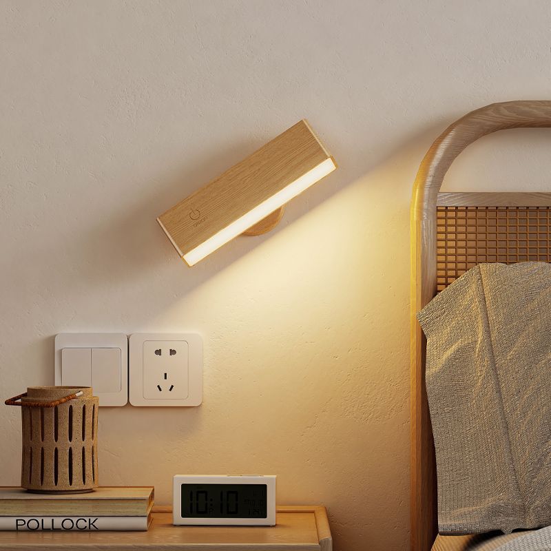 Rechargeable Wall Sconce with Remote Control – Adjustable Brightness Wood Wall Light for Versatile Lighting