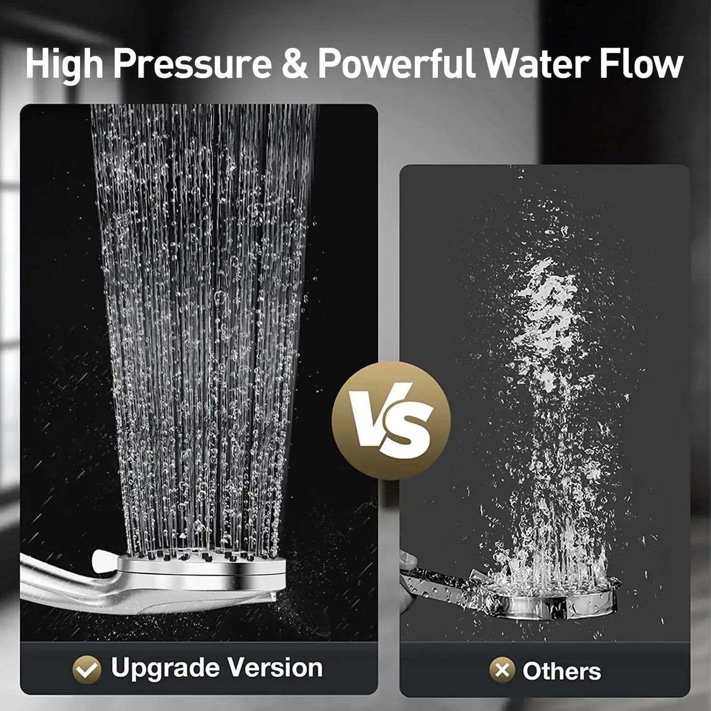 High Pressure Shower Head with Handheld & 10 Spray Modes, Stainless Steel Hose