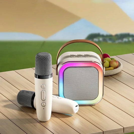 Bluetooth Karaoke Machine for Kids & Family with Wireless Mics LED Lights