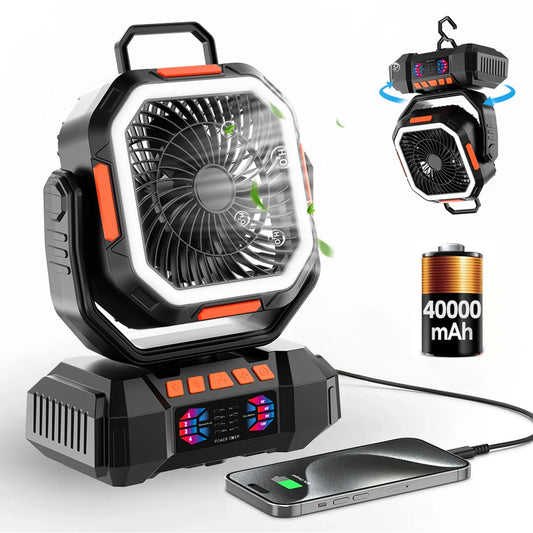 Camping Fan 40000mAh Rechargeable with LED Light Power Bank