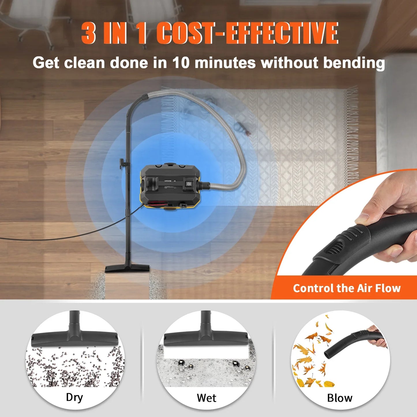 15L Wet Dry Vacuum Cleaner 1200W Strong Suction Air Blower for Car Home
