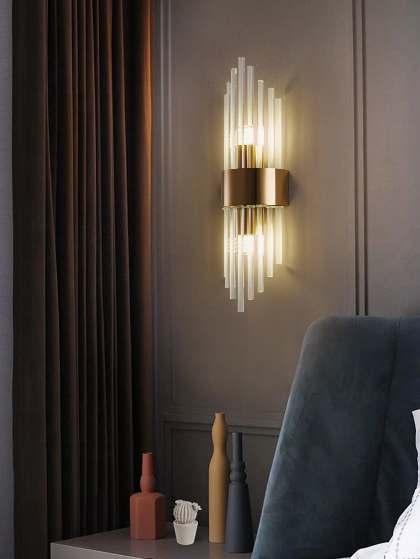 Crystal Wall Sconce G9 – Gold/Black Stainless Steel Light for Bedroom & Living Room