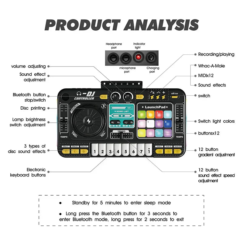 Kids DJ Mixer Music Toy with Microphone Educational Musical Playset