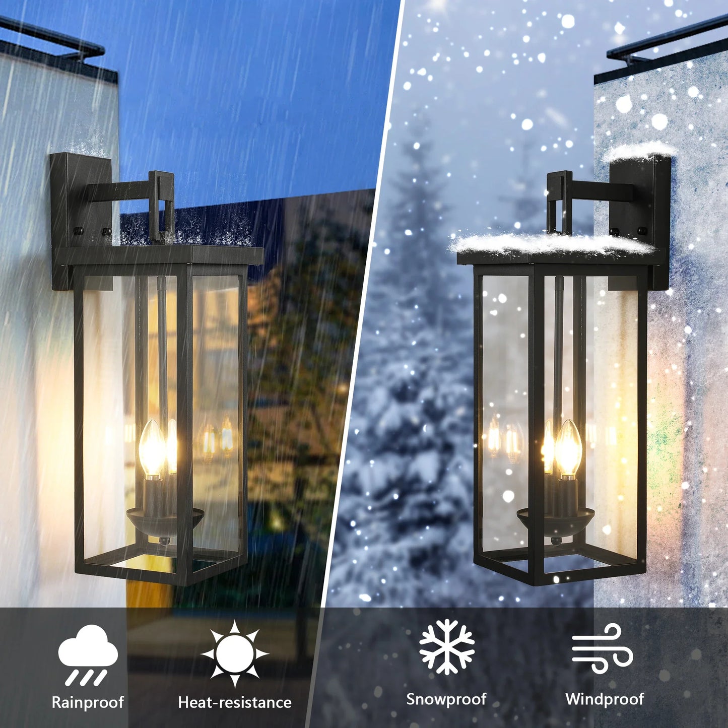 22" Outdoor Wall Lantern Dusk to Dawn Sensor Matte Black Weatherproof Exterior Light