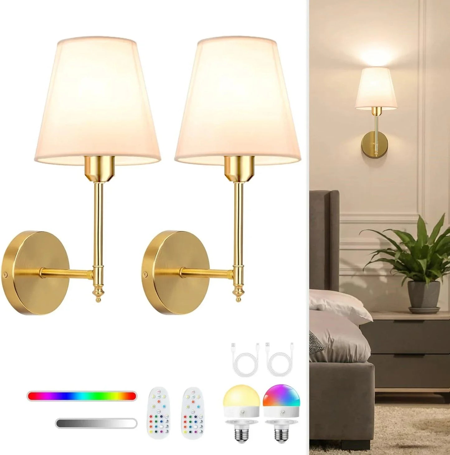 Wireless Wall Lamp – Rechargeable RGB Battery Light with Remote for Bedroom Decor