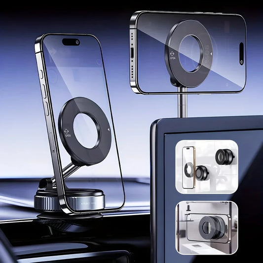 K007 Strong Magnetic Car Phone Holder Foldable Design 360° Adjustable Vacuum Mount for Car/Desk/Bathroom/Universal Use