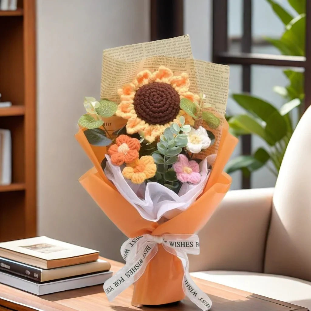 1pc Crochet Bouquet, Efun Handmade Sunflower Daisy Bouquet Valentine's Day Anniversary Wedding Mothers Day Birthday Gift