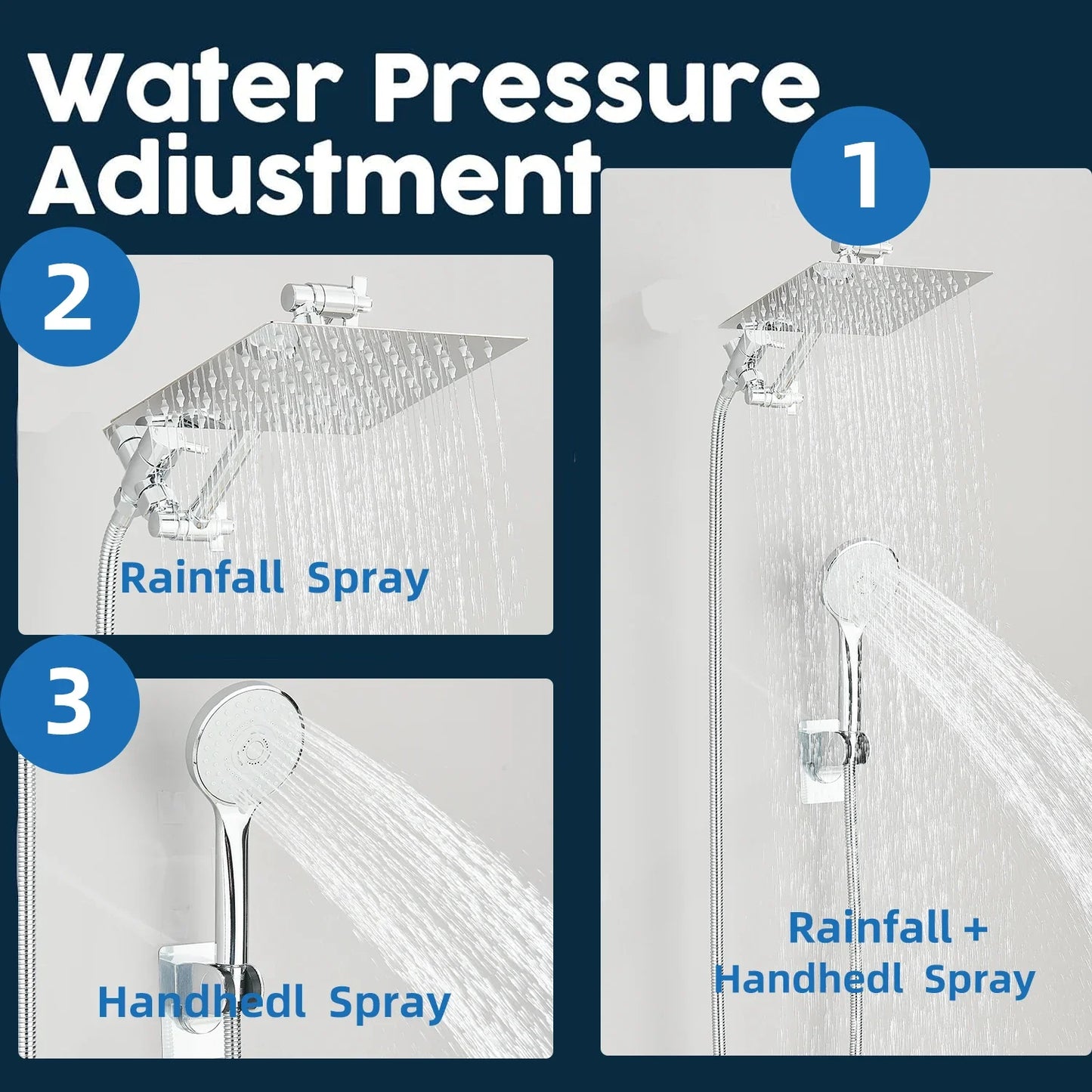 High Pressure Rain Shower Head 8-12Inch with Handheld & Adjustable Arm Spray