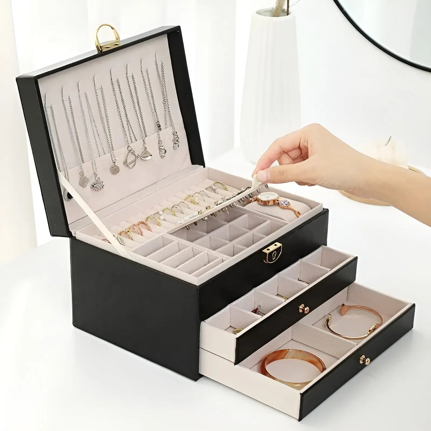 PU Leather Jewelry Box Organizer Multi Layer Jewelry Storage Case with Compartments